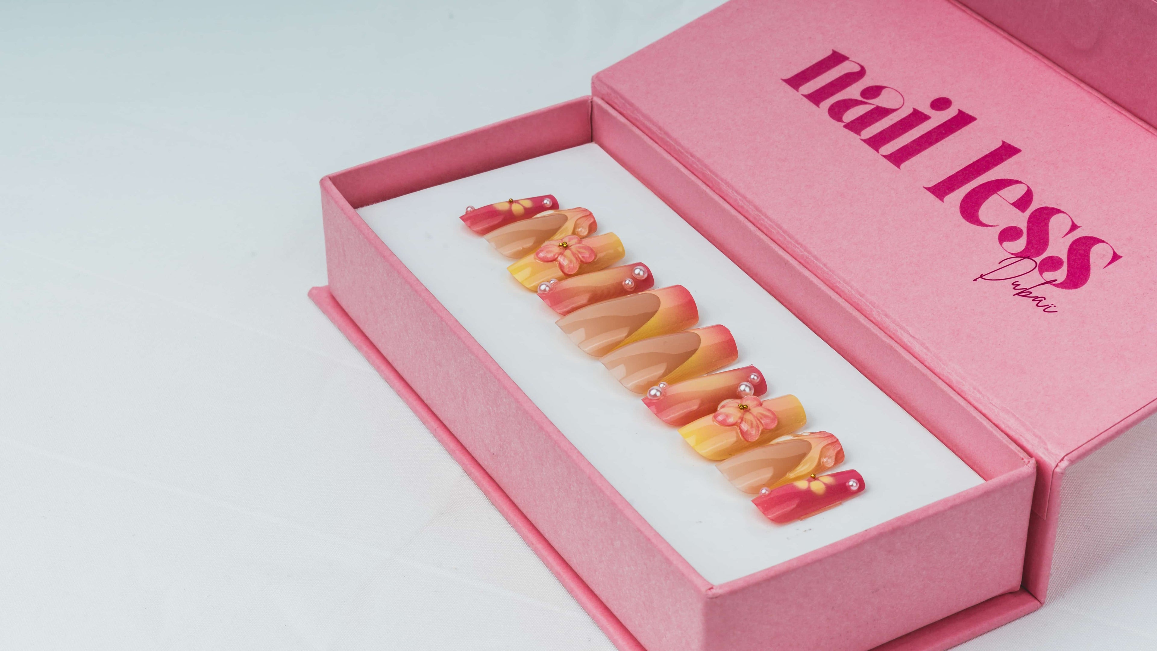 Luxury 3D Press-On Nails Tropical Blossom Glow