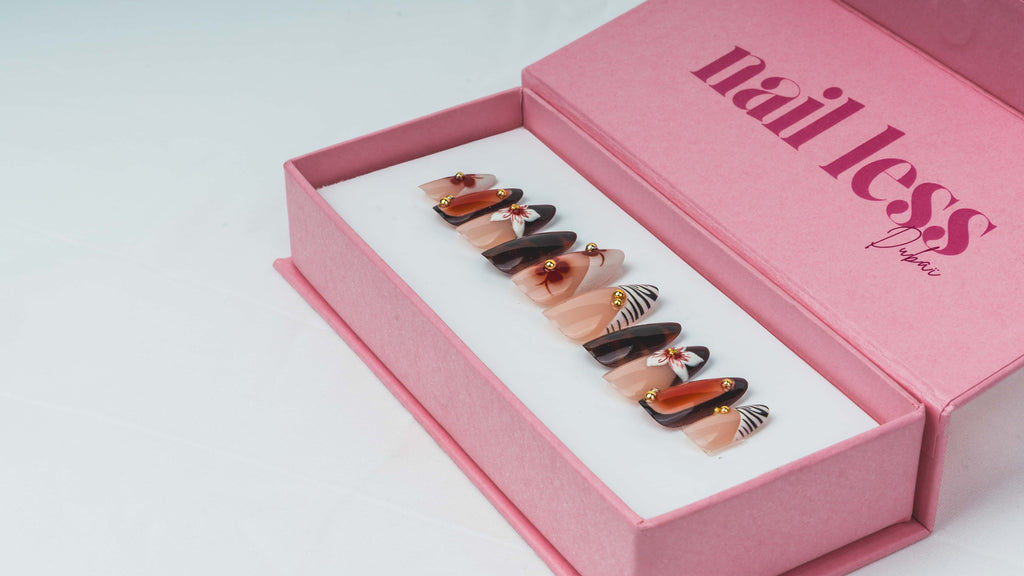 Faux ongles 3D de luxe à coller, motif zèbre et orchidée, Dubaï