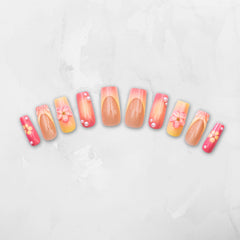 Luxury 3D Press-On Nails Tropical Blossom Glow